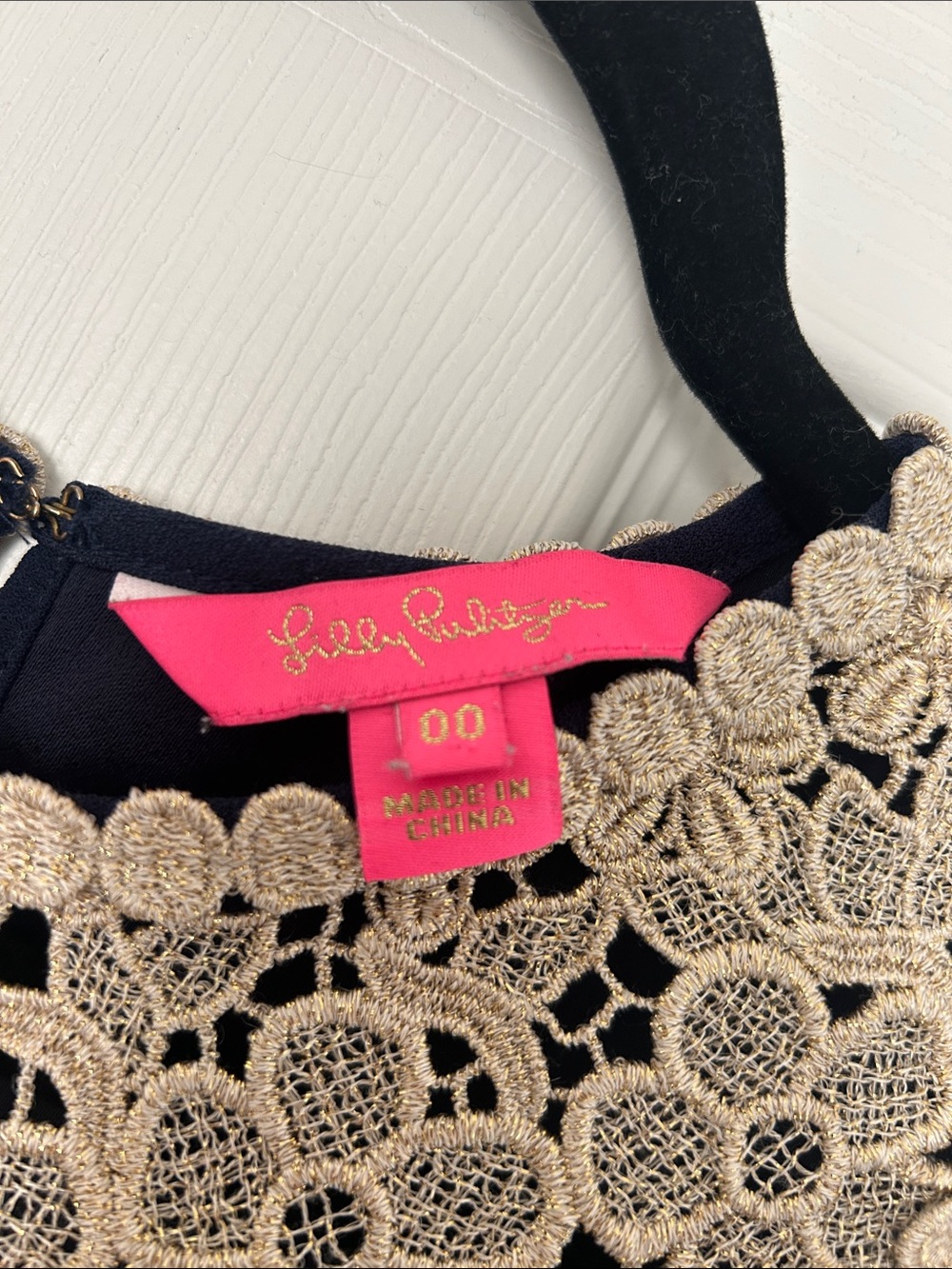 Lilly Pulitzer Navy Mini Dress with Cream Lace Yoke - Picture 3 of 6
